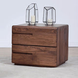 Nordic Minimalist Solid Wood Nightstand with 2 Drawers in Walnut