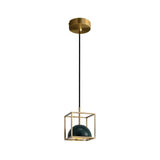 Brass Geometric Pendant Light with White Faux Marble Shade