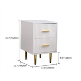 Modern White Rectangle Nightstand with 2 Drawers and Gold Metal Base