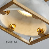 Brass Geometric Pendant Light with White Faux Marble Shade