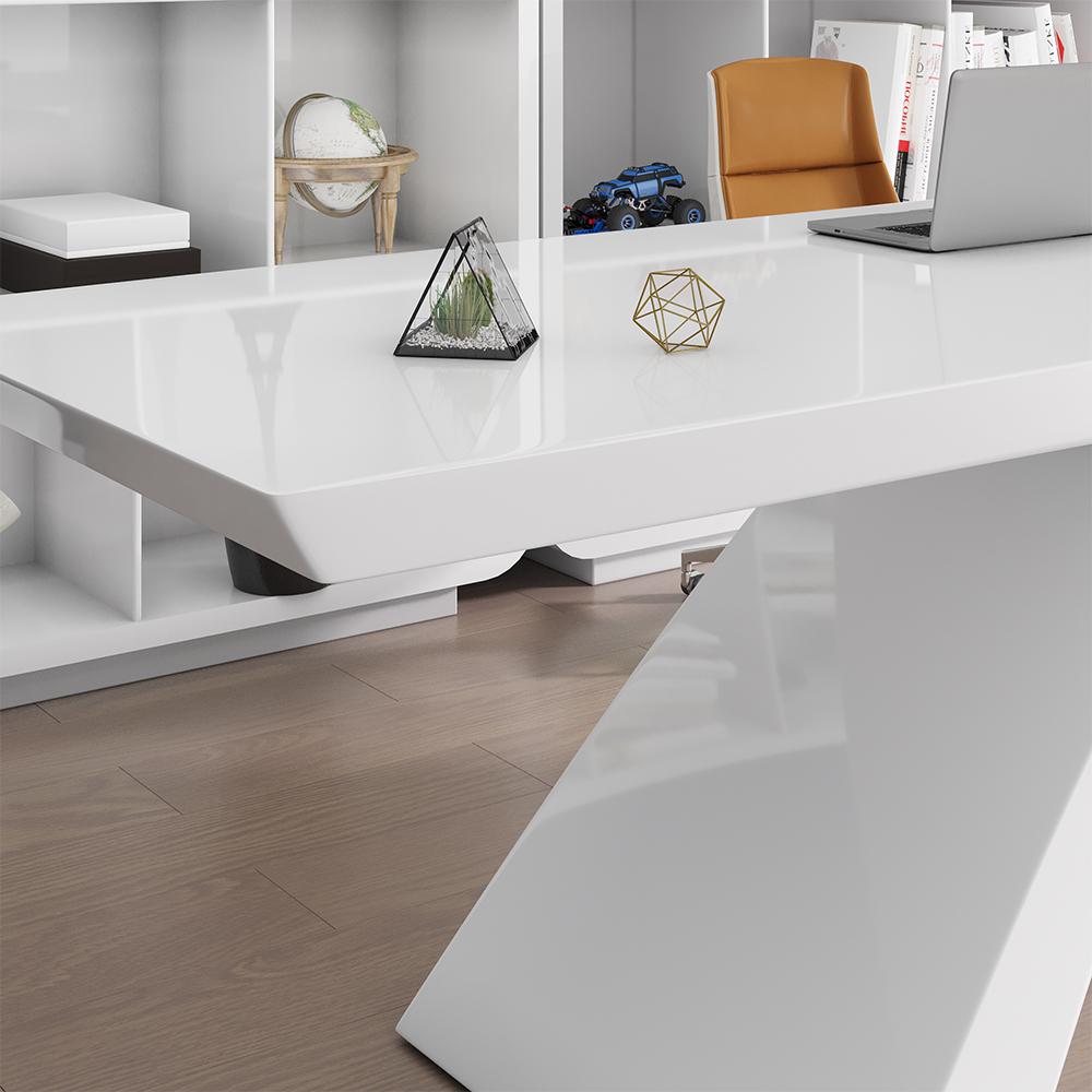 71" Modern White Computer Desk Rectangular Executive Desk with Abstract Base