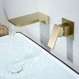 Waterfall Wall Mounted Brushed Gold Bathroom Sink Faucet Single Handle