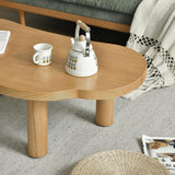 Farmhouse Pine Wood Coffee Table Cloud Shaped in Natural with 4 Legs