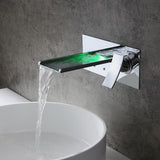 Koko Contemporary LED Wall-Mounted Polished Chrome Brass Waterfall Bathroom Sink Faucet