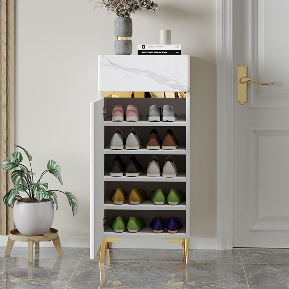 White Tall Shoe Cabinet with 5 Shelves for 10 Pairs Shoes Narrow Entryway Shoe  Storage-Wehomz