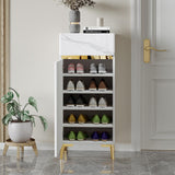 White Tall Shoe Cabinet with 5 Shelves for 10 Pairs Shoes Narrow Entryway Shoe Storage