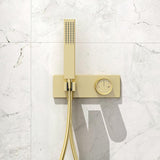 Juego de ducha moderno de 2 funciones montado en la pared de 10'' con válvula termostática en oro cepillado