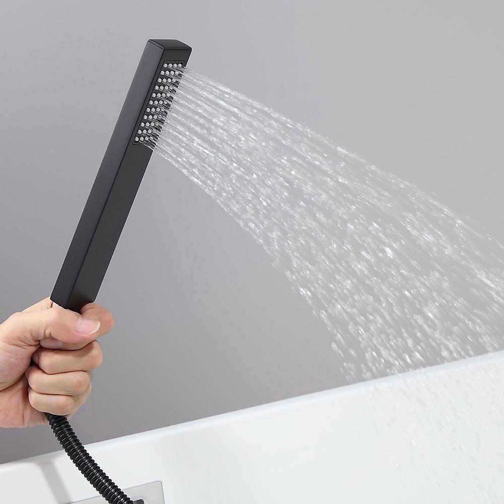 Freestanding Matte Black Bathtub Filler Faucet and Handheld Shower with High-Arc Spout