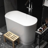 40" Modern Deep Oval Freestanding Matte White Stone Resin Japanese Soaking Bathtub