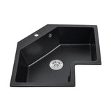 Black Drop In Corner Kitchen Sink Modern Single Bowl 25" Quartz Irregular Sink