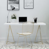 39" Weißer rechteckiger Schreibtisch mit Holzplatte für das Home Office mit 2 goldenen Sockeln