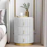 Modern Nightstand Gray Round Nightstand with 3 Drawers Nightstand with Storage