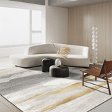 Abstrakter moderner rechteckiger Teppich in Gold und Grau für den Innenbereich, 1,5 x 1,8 m