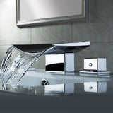 Grop Contemporary Double Handle Waterfall Widespread Bathroom Sink Faucet in Polished Chrome