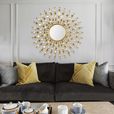 Luxuriöser, stilvoller, runder, goldener Wandspiegel aus Metall, Sun Shine Home Decor