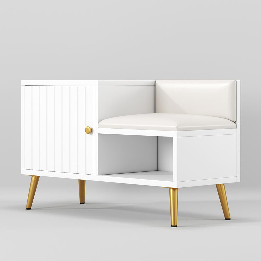 White Contemporary Upholstered Shoe Rack Bench with Storage