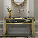 47.2 "Table de console étroite en marbre noir moderne avec étagère de rangement et 4 pattes d'or