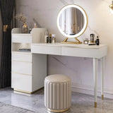 Table de coiffeuse de vanité de maquillage blanc cassé avec armoire et tabouret miroir éclairé inclus