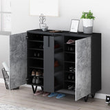 Modern Shoe Cabinet Gray & Black Shoe Organizer with Doors Shelves Drawer in Small