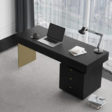 55" Modern Black Office Computer Desk with 6 Drawer & Gold Leg