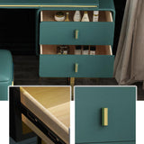 طاولة خلع الملابس الخضراء للمكياج القابلة للتوسيع مع المرآة والخزانة الجانبية والبراز