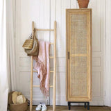 Armario de almacenamiento de tela tejida de mimbre de armario natural nórdico de 70 "con estante y riel