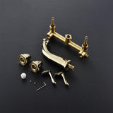 Traditional Wall Mounted Double Handle Bathroom Sink Faucet Solid Brass in Gold Finish