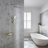 Grifo de ducha expuesto dorado Sistema de ducha tipo lluvia con ducha de mano y salida para bañera
