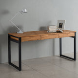 47,2" Moderner Schreibtisch aus Holz in Natur und Schwarz mit Schubladen und Metallbeinen