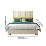 Queen Size Platform Bed White Upholstered Faux Leather Bed with Gold Legs