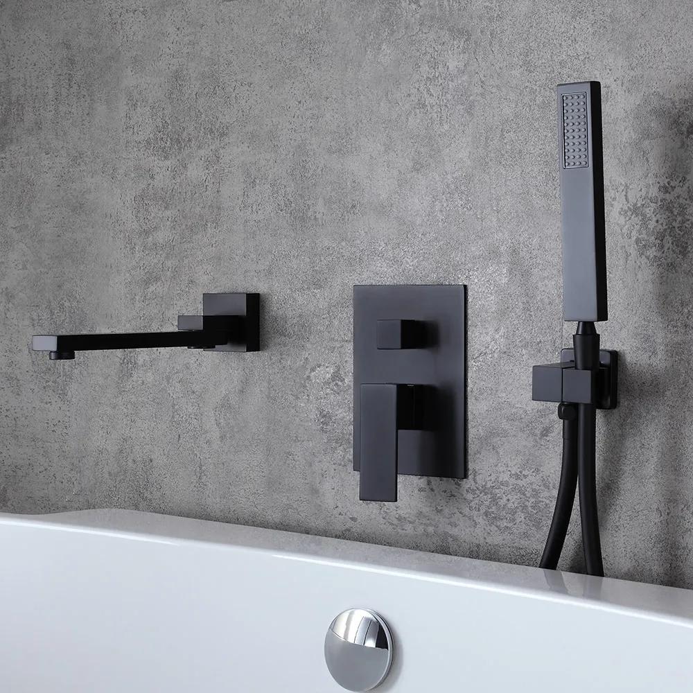 Ultramodern Brushed Nickel Wall Mounted Swirling Tub Filler Faucet with Hand Shower