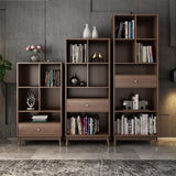 Ultic Modern Walnut Bookshelf Bookshelf مع إطار معدني ودرج