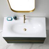 31,9 "Vanité de salle de bain en pierre flottante vert foncé avec lavabo et 2 tiroirs