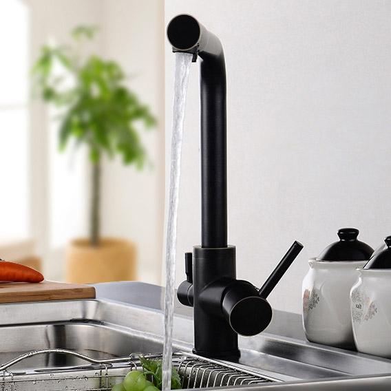 Stev Monobloc Dual Lever Kitchen Mixer Tap with Water Filtering in Antique Black