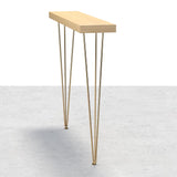 39 "table de console rectangulaire étroite moderne avec des jambes métalliques supérieures en bois
