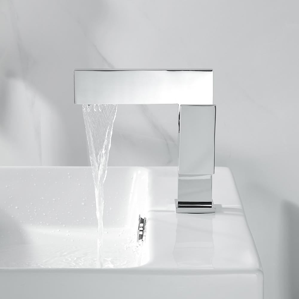 Ultra-Thin Chrome Single Handle Waterfall Bathroom Sink Faucet Solid Brass Single Hole