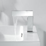 Ultra-Thin Chrome Single Handle Waterfall Bathroom Sink Faucet Solid Brass Single Hole