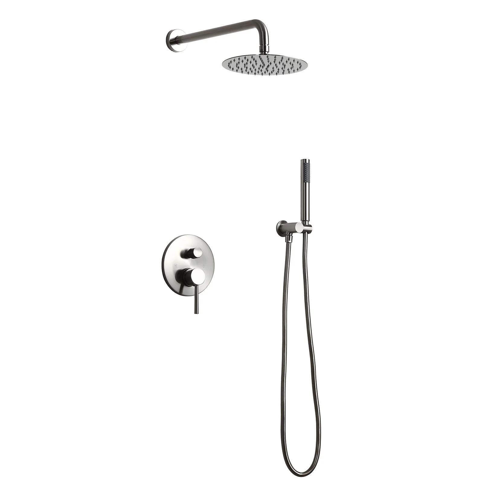 Modern 10" Wall Mounted Rain Shower System with Handheld Shower Set Solid Brass