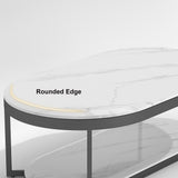2-Tiered Modern Marble Coffee Table Black & White with Shelf Metal Frame