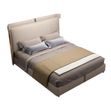 Beige Microfiber Leather Upholstered Bed with Wingback Headboard, California King