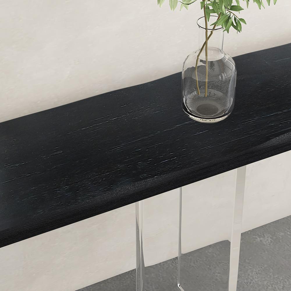 40" Black Modern Narrow Console Table Entryway Floating Pinewood Top & Acrylic Pedestal