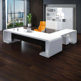 94.5" L-Shaped Modern Executive Desk of Right Hand with Drawers in White & Black