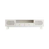 Farmhouse Rattan Wood TV Stand with 2 Drawers & Doors in Off White for TV up to 80"