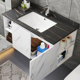 Mueble de baño suspendido de mármol sintético de 27.6" con lavabo y lavabo de pizarra de piedra superior