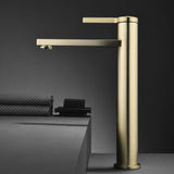 Brushed Gold Vessel Faucet 1-Hole Single Lever Zinc Alloy Handle Solid Brass