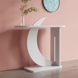 Mesa de consola con forma de luna blanca de 39.4" Mesa de entrada rectangular de madera con base abstracta