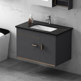 61 cm schwimmender Badezimmer-Waschtisch aus Holz mit schwarzer Steinplatte und Keramikwaschbecken