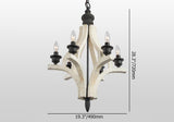 Retro Reclaimed Distressed White Wood & Black Metal 6-Light Chandelier with Candle Light