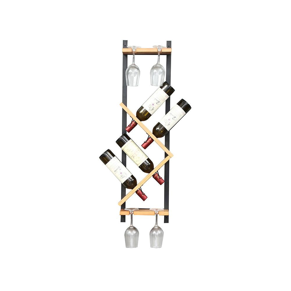 Modern Wall Mounted Wood Wine Rack 4-Bottle & 4 Wine Glass Rack Stemware Holder Rack