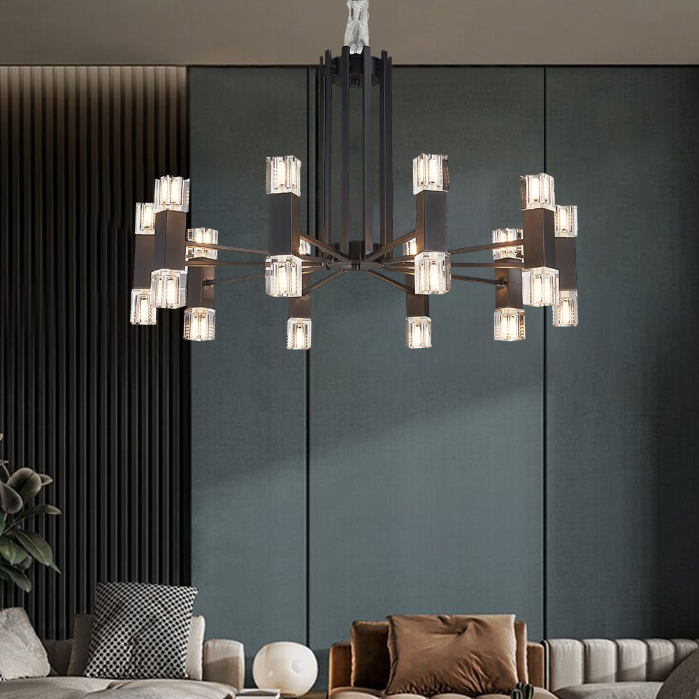 Modern 12-Light Sputnik Chandelier with Adjustable Chain in Matte Black